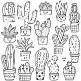 Kawaii Cactus Doodle Plant Premium Vector Set sketch template