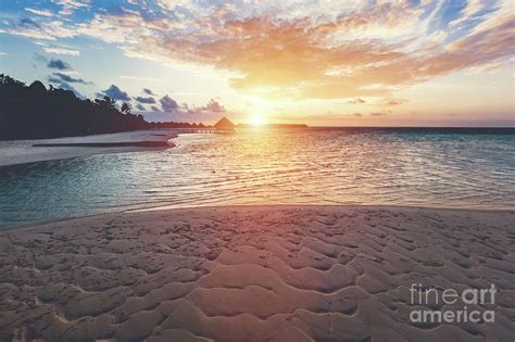 Tropical Beach During Sunset On An Island Photograph By