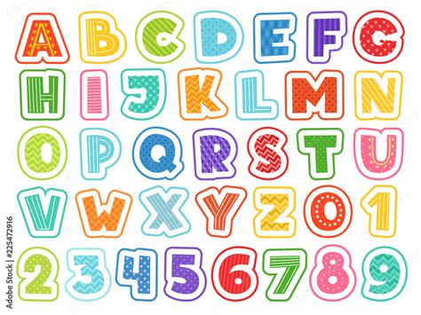 cartoon alphabet cute colored letters numbers signs  symbols