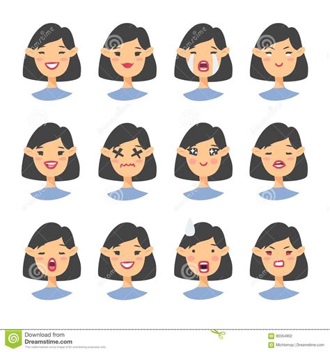 set of asian emoji character cartoon style emotion icons
