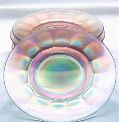 Pink Iridescent Carnival Glass Scalloped Plates Salad Or Etsy