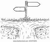 Crossroad Doodle Arrows Pointing Wooden Decision sketch template