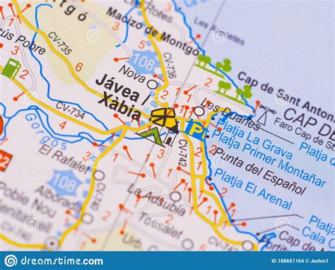 macro picture   location   map   city  javea  spain  colour stock photo
