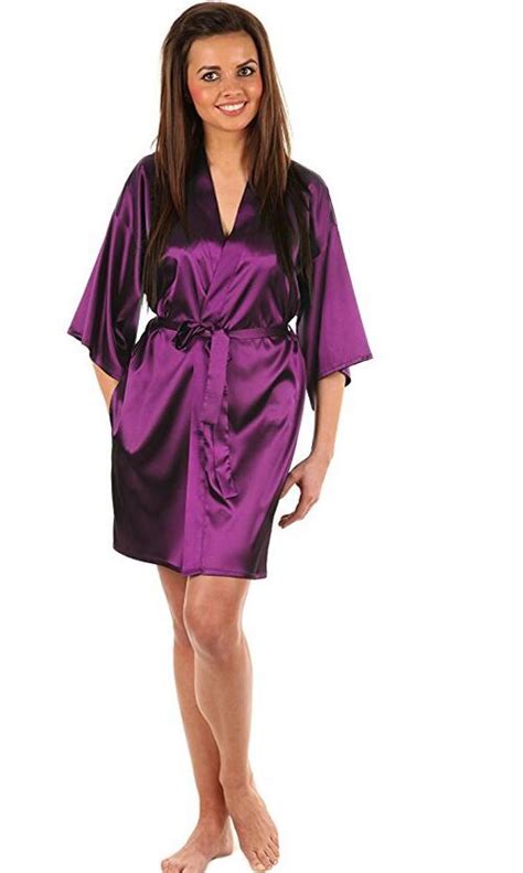 Sexy Large Size Faux Silk Satin Night Kimono Robe Short Bathrobe