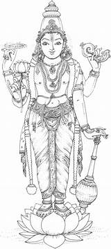 Hindu Vishnu Coloring Indian Mythology Goddesses Mysore Sketch Murugan Krishna Kerala Tanjore sketch template