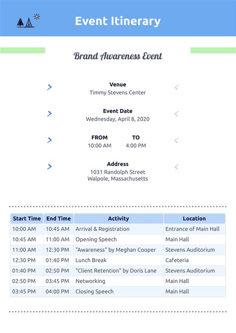 event itinerary template  templates jotform