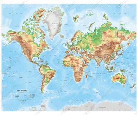 natuurkundige wereldkaart met veel details vector illustration map world map