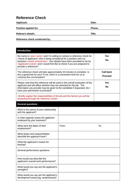 reference check form samples  ms word google docs