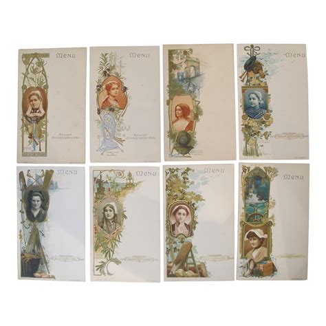 Set Of 8 Art Nouveau Belle Epoque Trade Cards French