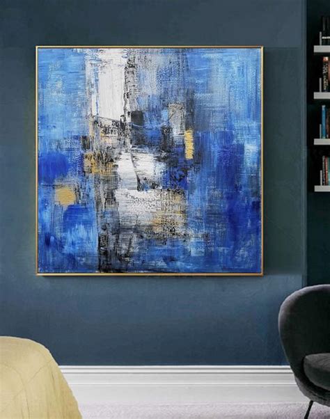 large blue abstract canvas paintingminimalist abstract etsy