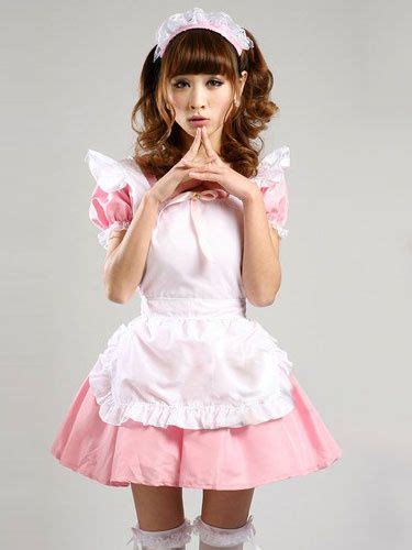 Pink Trendy Ruffles Bows Cotton Maid Costume For Women At