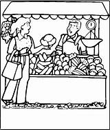 Clip Clipart Market Fruit Stand Drawing Coloring Buy Pages School Vegetable Buying Salesman Grocery Cliparts Store Food Much Veggie Stall sketch template
