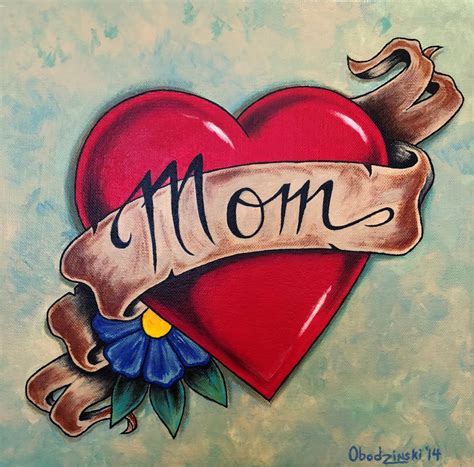 Mom And Dad Tattoo Style Heart With Ribbon Artwork By Gregg S Deep