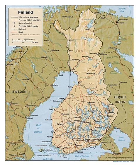 detailed political  administrative map  finland  relief roads  cities