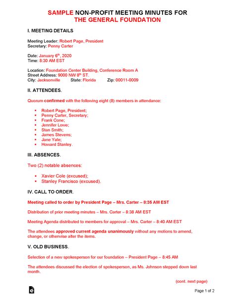 profit meeting minutes template sample  word eforms