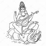 Saraswati Goddess Hindu Sketch Coloring Vector Pages Illustration Lakshmi Drawing Clip Clipart Lotus Drawn Hand Stock Template Search Kids Paintingvalley sketch template