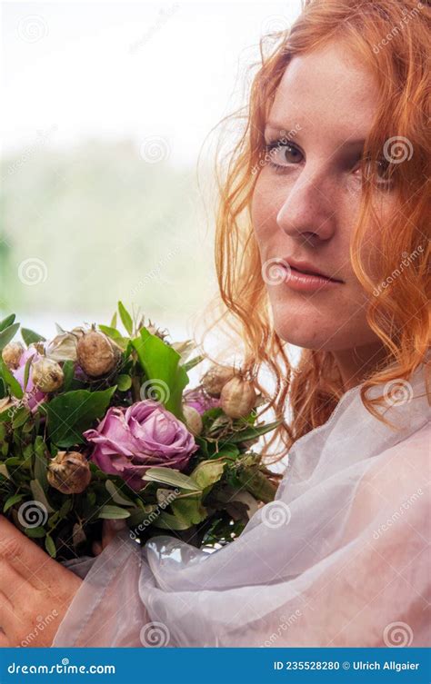 Close Up Of A Seductive Young Redhead Beautiful Sensual Woman Portrait