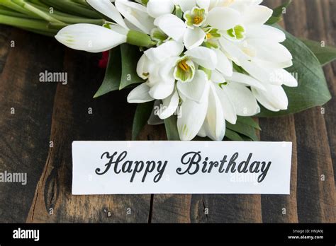 happy birthday card  bouquet  snowdrops stock photo alamy