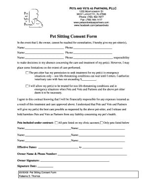 printable pet sitting consent form edit fill   samples