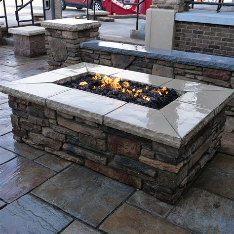 fsp custom rectangular built  fire pit fireplace stone patio