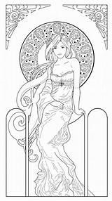 Mucha Nouveau Hikaru Ryuuen Alphonse Esque Colorare Adult Mandala Jugendstil Coloriage Disegno Ausmalbilder Pagine Malvorlagen Kleuren Volwassenen Motifs Vetro Incisione sketch template