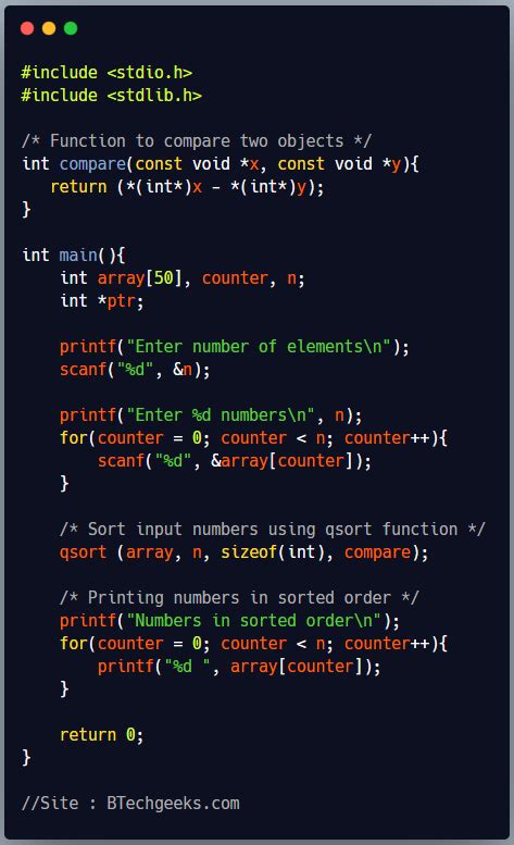 qsort  library function btech geeks