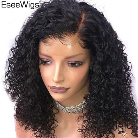 eseewigs short human hair curly wigs  black women  lace front wig brazilian remy hair