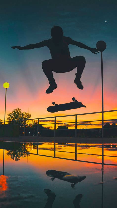 man skateboarding sports sunset silhouette 1080x1920 wallpaper