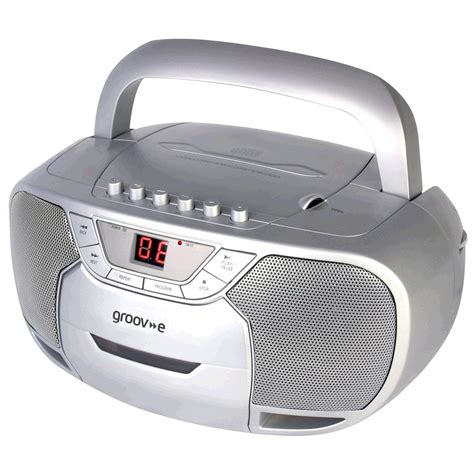 groove gvps groov  classic boombox portable cd player  cassette radio silver