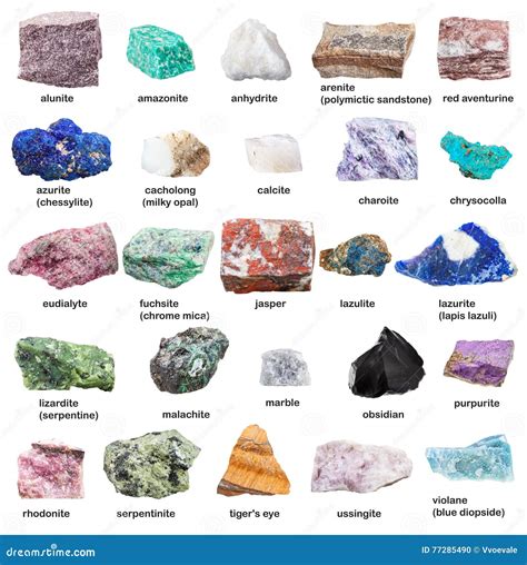 raw decorative gemstones  minerals  names stock photo