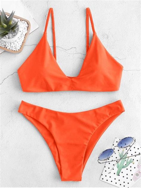 Zaful Bikini Bralette De Corbata Pumpkin Orange Light Salmon Green