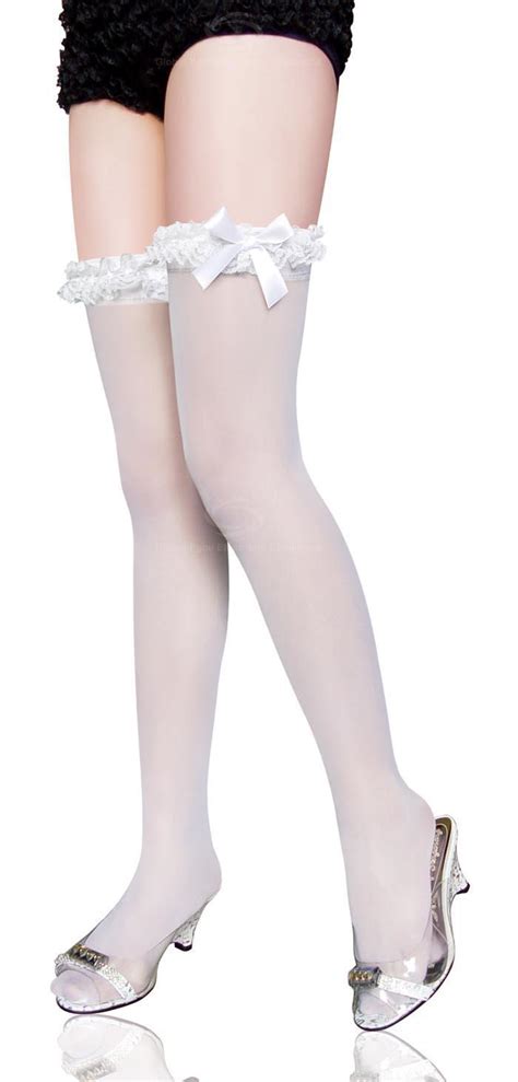 women sexy stocking lace up thigh high stockings white ruffle top hold