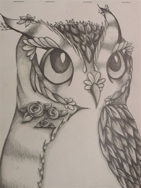 Items Similar To Beautiful Flower Owl 8x10 Original Pencil Drawing