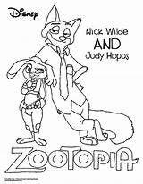 Coloring Zootopia Pages Disney Nick Wilde Judy Hopps Printable Google sketch template