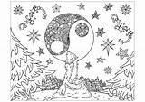 Coloriage Mandala Foret Loup Lune Adulte Wolf Howling Mandalas Coloriages Animaux Wolves Starry sketch template