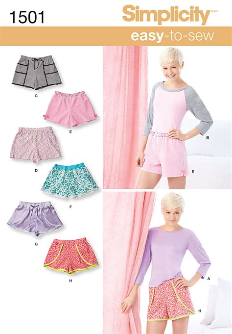 simplicity 1501 misses lounge shorts and raglan knit top