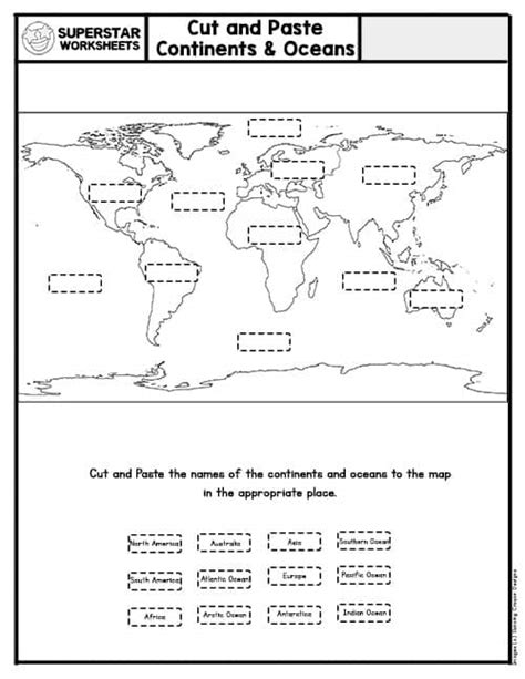 continents  oceans worksheets  worksheets