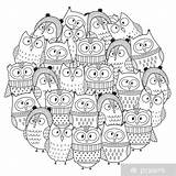 Coloring Owls Circle Shape Winter Pattern Illustration Vector Funny Christmas Wall Book Mural Pixers Visualization Seller sketch template