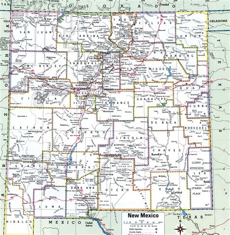 mexico county map  cities roads towns highway counties