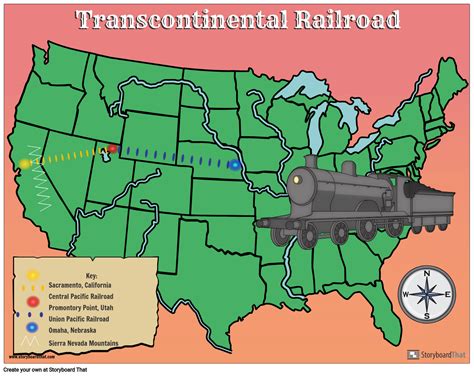 transcontinental railroad map storyboard  liane
