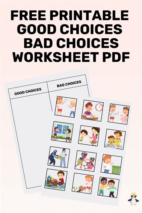 printable good choices bad choices worksheets  goally apps