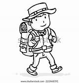 Hiking Cartoon Backpack Traveler Template Vector Hitchhiker Drawn Stick Outline Illustration Hand Pic Coloring Shutterstock Sketch sketch template