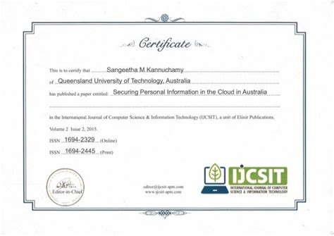 international journal publication certificate