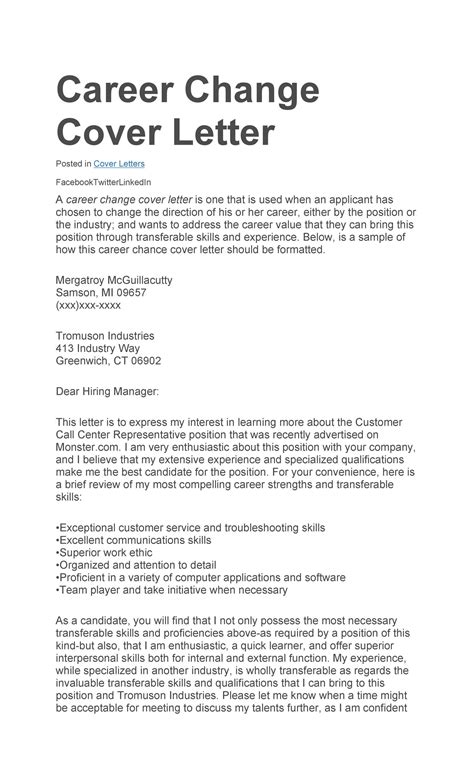 change career path cover letter