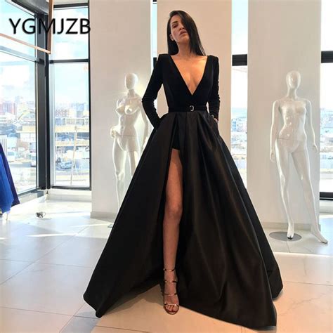 us 106 47 37 off sexy black prom dresses long 2019 a line deep v neck
