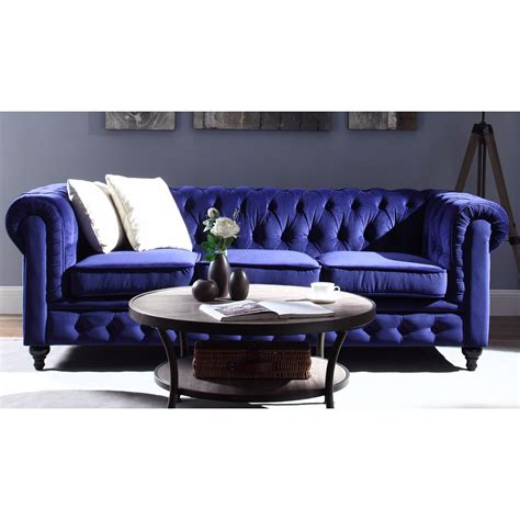 madison home classic scroll arm tufted velvet chesterfield large sofa navy walmartcom