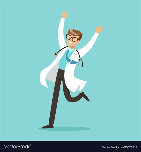 happy doctor character jumping  arms raised vector image