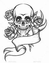 Skull Roses Rose Tattoo Ribbon Drawing Skulls Tattoos Coloring Drawings Pages Designs Stencil Stencils Getdrawings Human Graphicriver Adult Choose Board sketch template