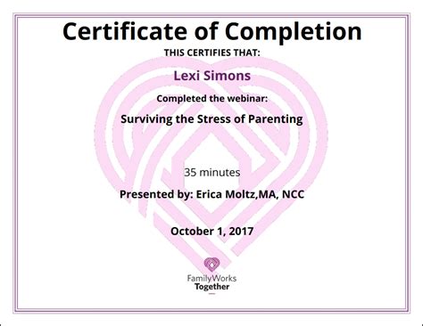 parenting class certificate  completion template