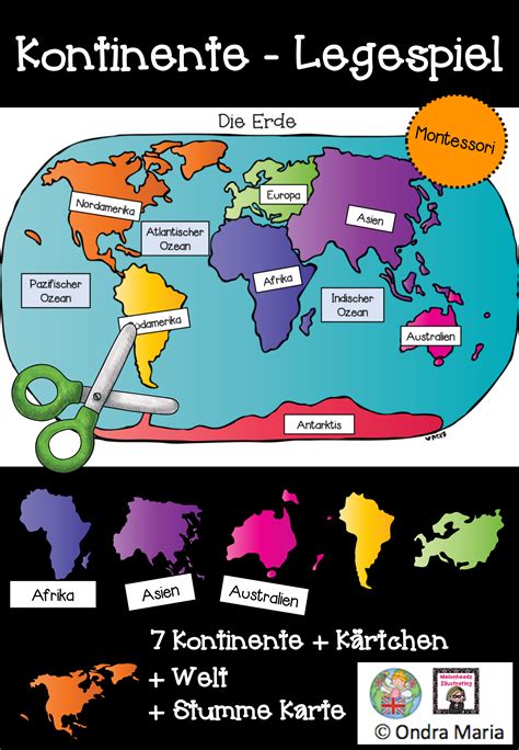 kontinente legespiel stumme karte montessori unterrichtsmaterial